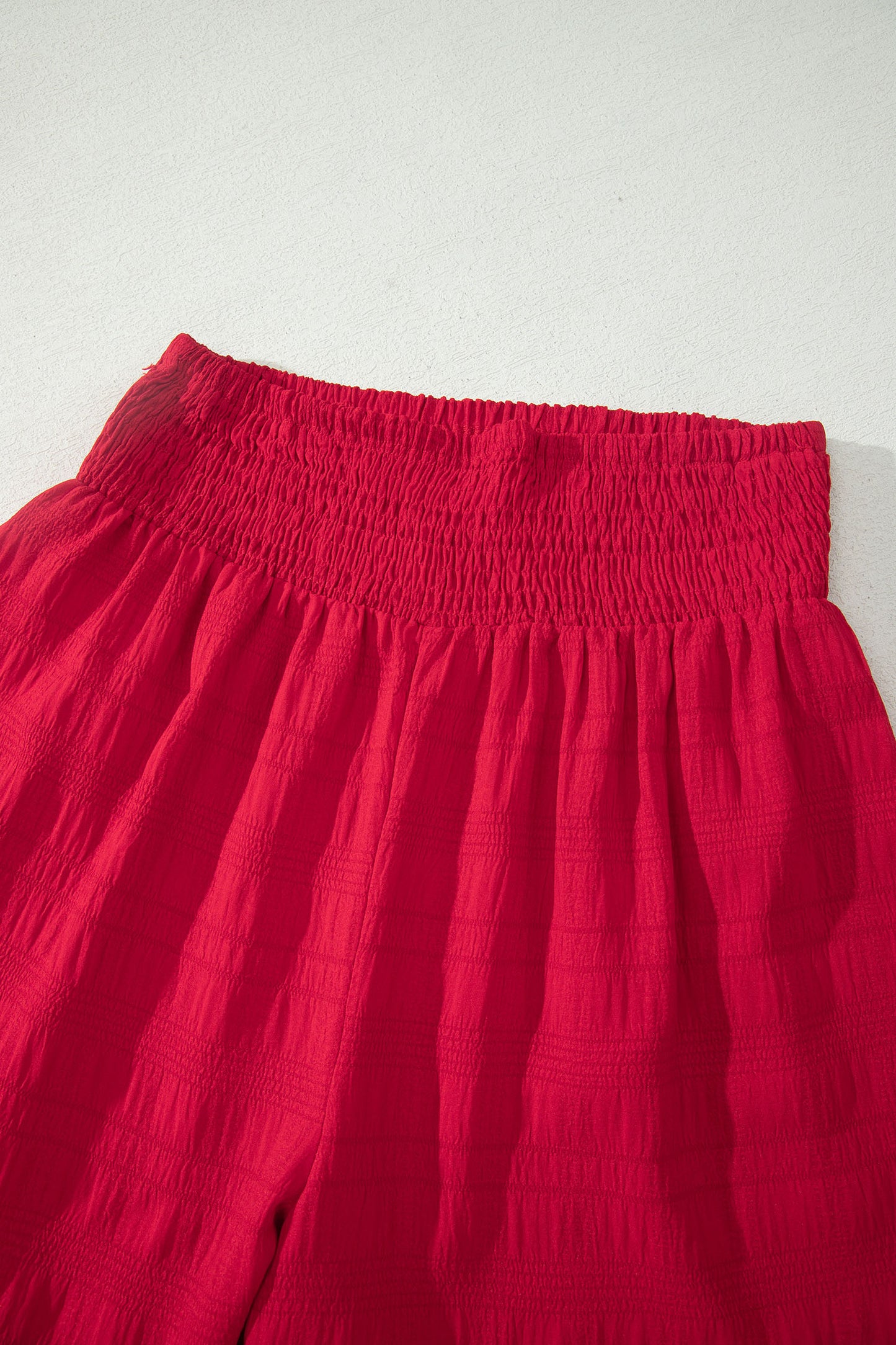 Textured Square Neck Top and Shirred High Waist Shorts Set