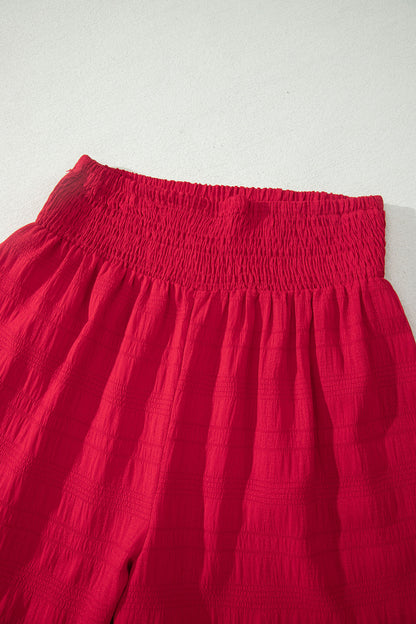 Textured Square Neck Top and Shirred High Waist Shorts Set