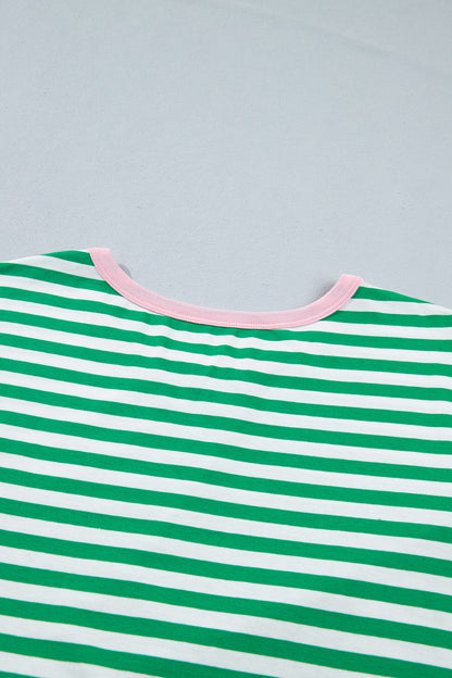 Stripe Nautical Tie Contrast Trim Round Neck T Shirt Mini Dress