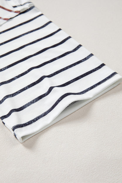 Khaki Stripe Colorblock 3/4 Sleeve Loose T Shirt