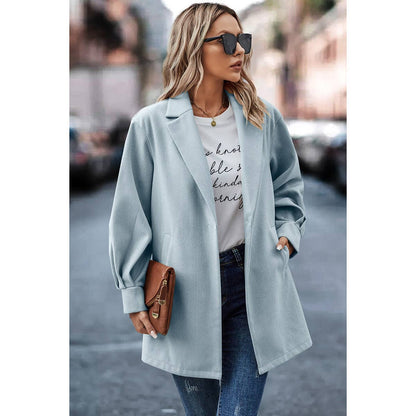 Solid Front Open Single Button Pocket Loose Suit | Coat - Women's | Coat | Elings