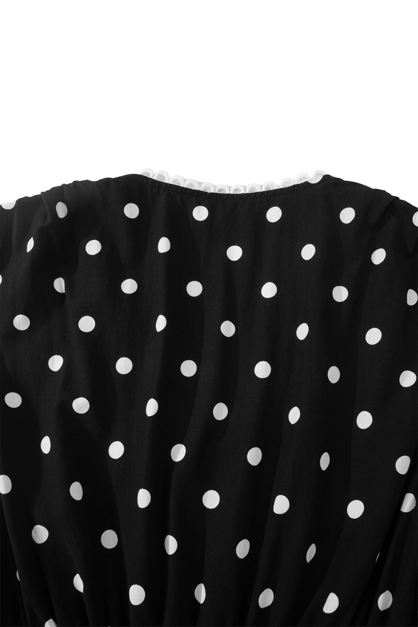 Polka Dot Print Contrast Trim V Neck Zip Up Sleeveless Dress