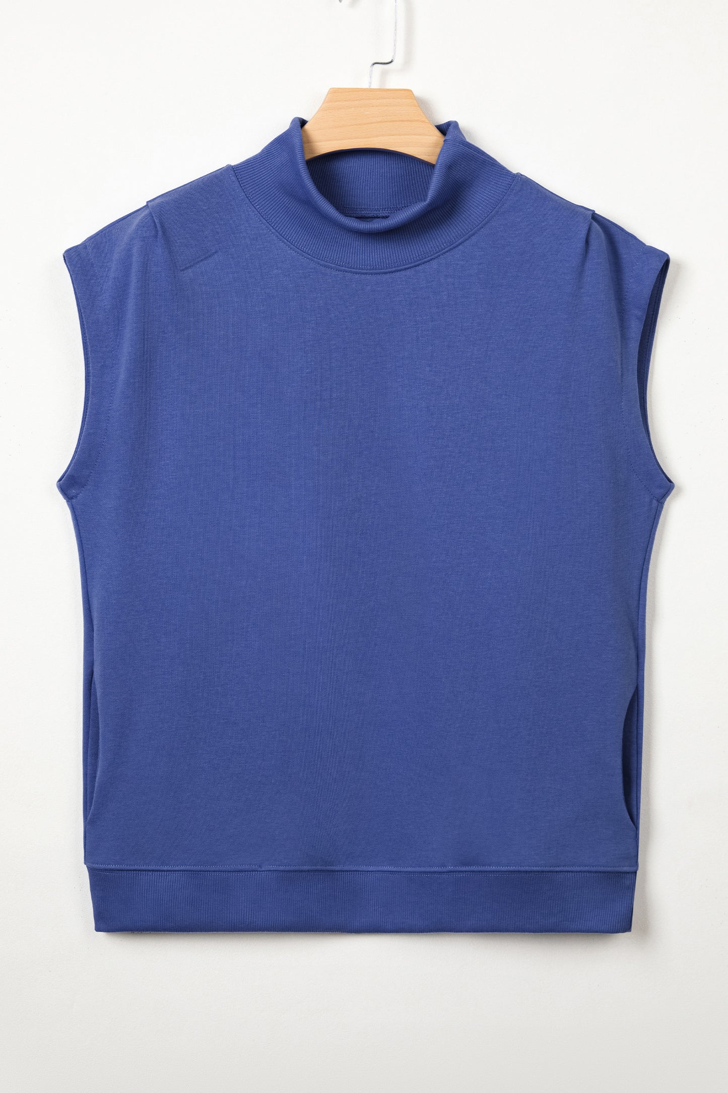Solid Color High Neck Cap Sleeve Loose Top