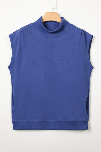 Solid Color High Neck Cap Sleeve Loose Top