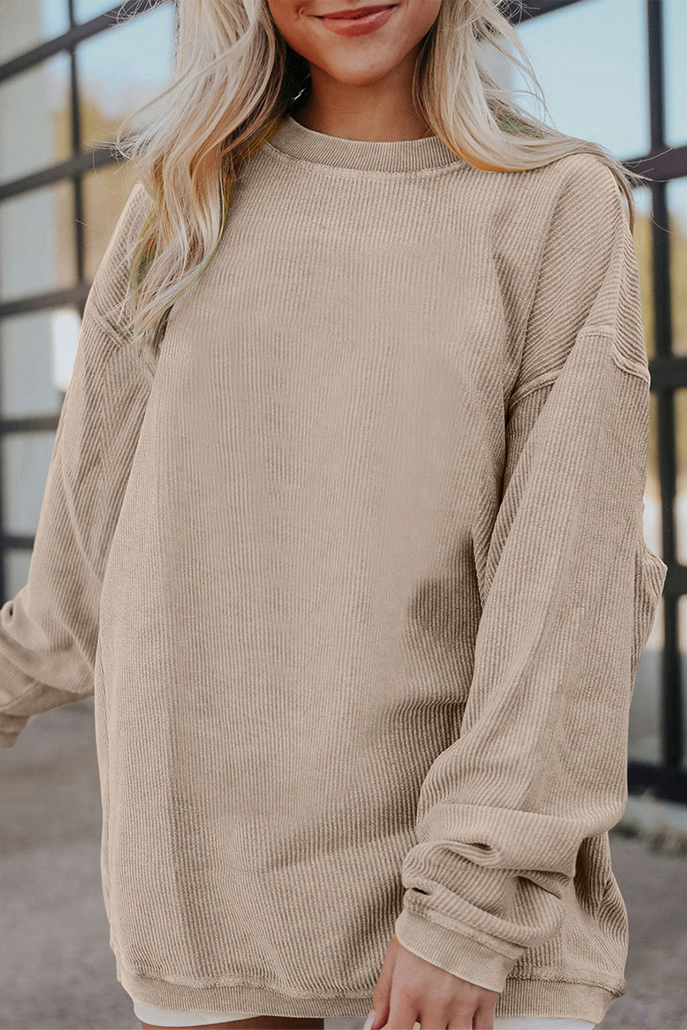 Light Grey Ribbed Corduroy Oversized Sweatshirt