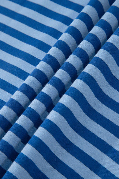 Striped Ribbed Cotton Two-Piece Short Set with Chest Patch Detail