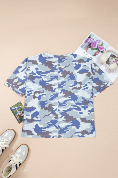 Gray Plus Size Camouflage Print Textured Casual Tee