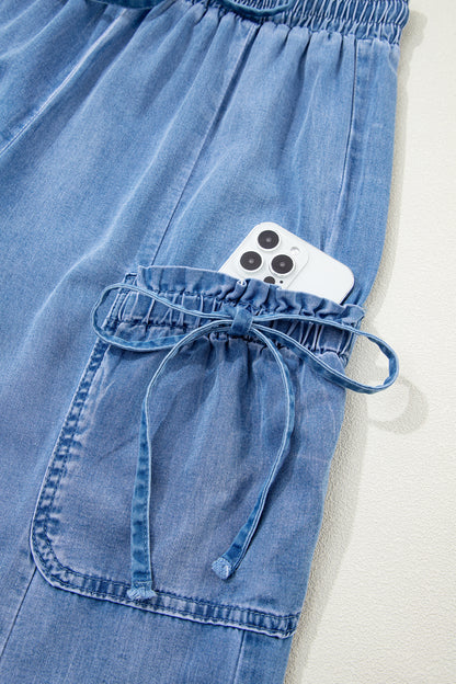 Beau Blue Drawstring Elastic Waist Pocketed Loose Denim Pants