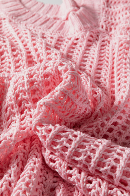 Apricot Plus Size Open Knit Bow Tie Short Sleeve Sweater