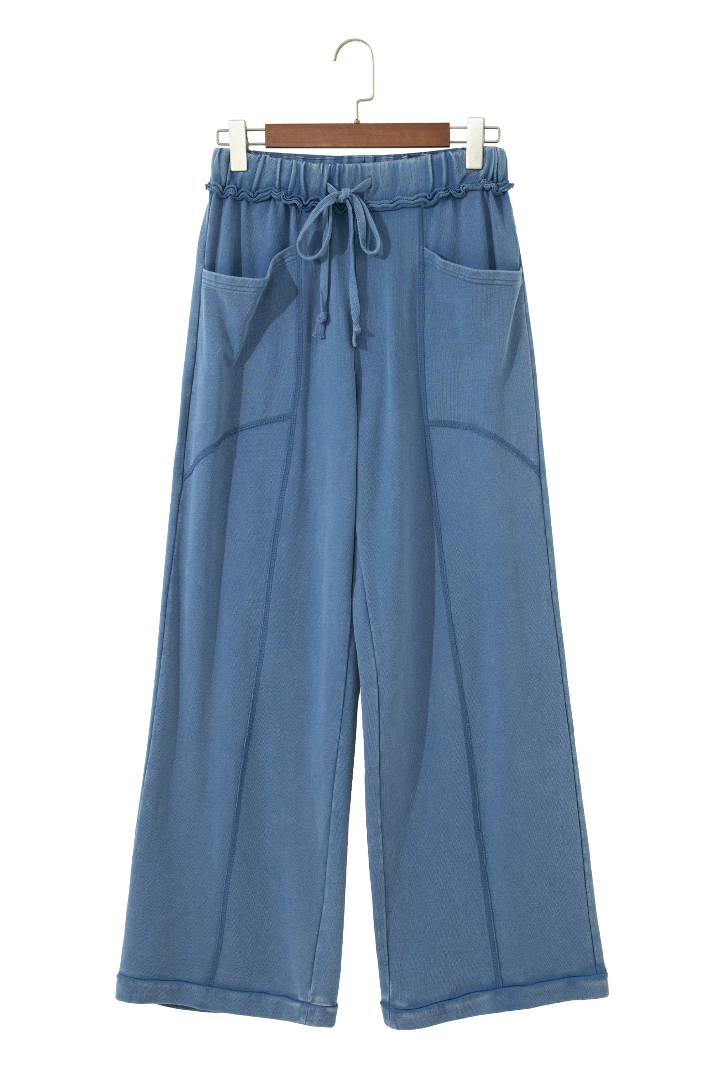 Mineral Wash Drawstring Retro High Waist Wide Leg Western Pants