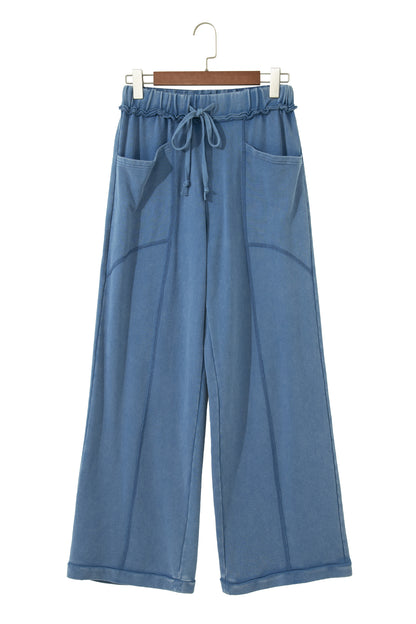 Mineral Wash Drawstring Retro High Waist Wide Leg Western Pants