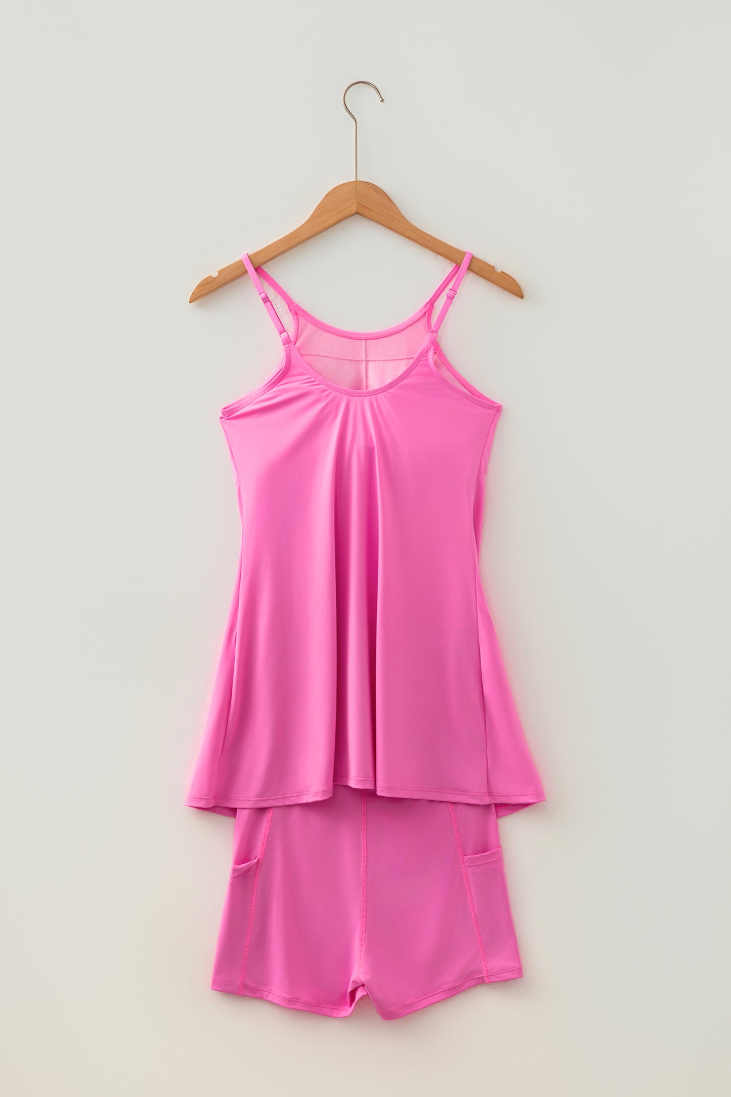 Solid Color Tunic Tank Dress Athletic Shorts Two Piece Set