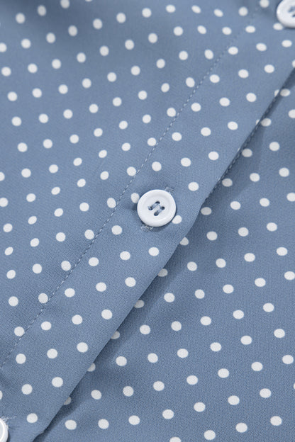 Dotted Print Cuffed Short Sleeve Shirt
