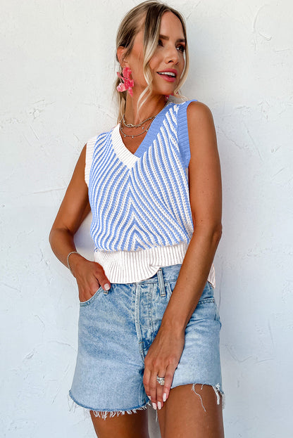 Black Contrast Chevron Knit V Neck Sweater Vest