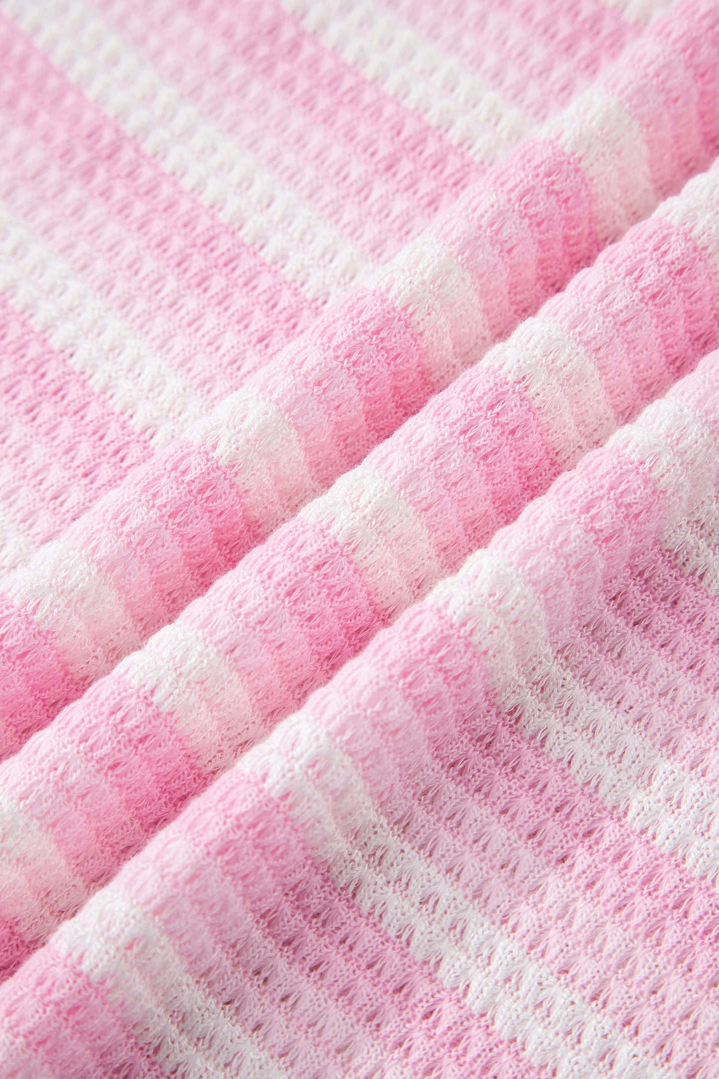 Pink Striped Print Waffle Knit T Shirt