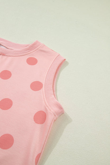 Ribbed Trim Polka Dot Print Tank Split Mini Skort 2pcs Set