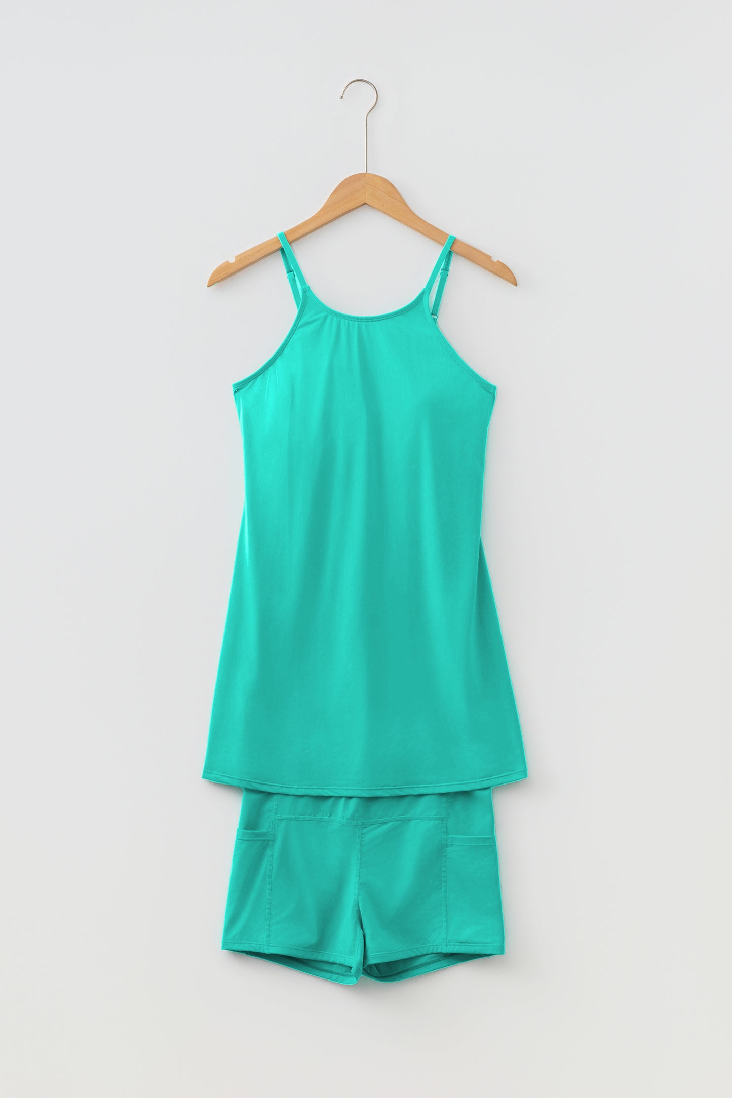 Solid Color Tunic Tank Dress Athletic Shorts Two Piece Set