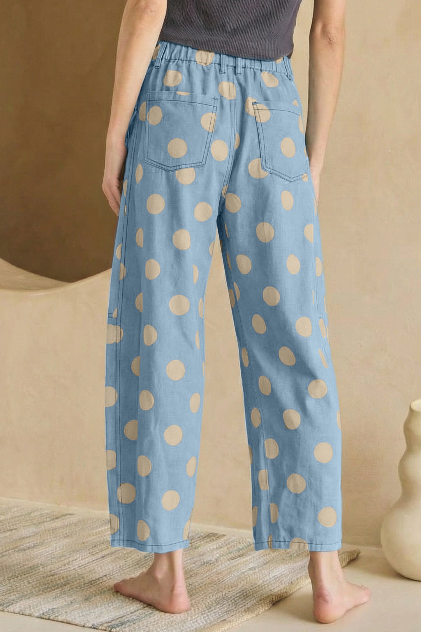 Polka Dot Print Bow Detail Pocketed Jeans