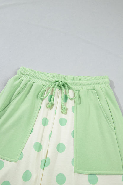 Color Block Patchwork Polka Dot Wide Leg Pant Set