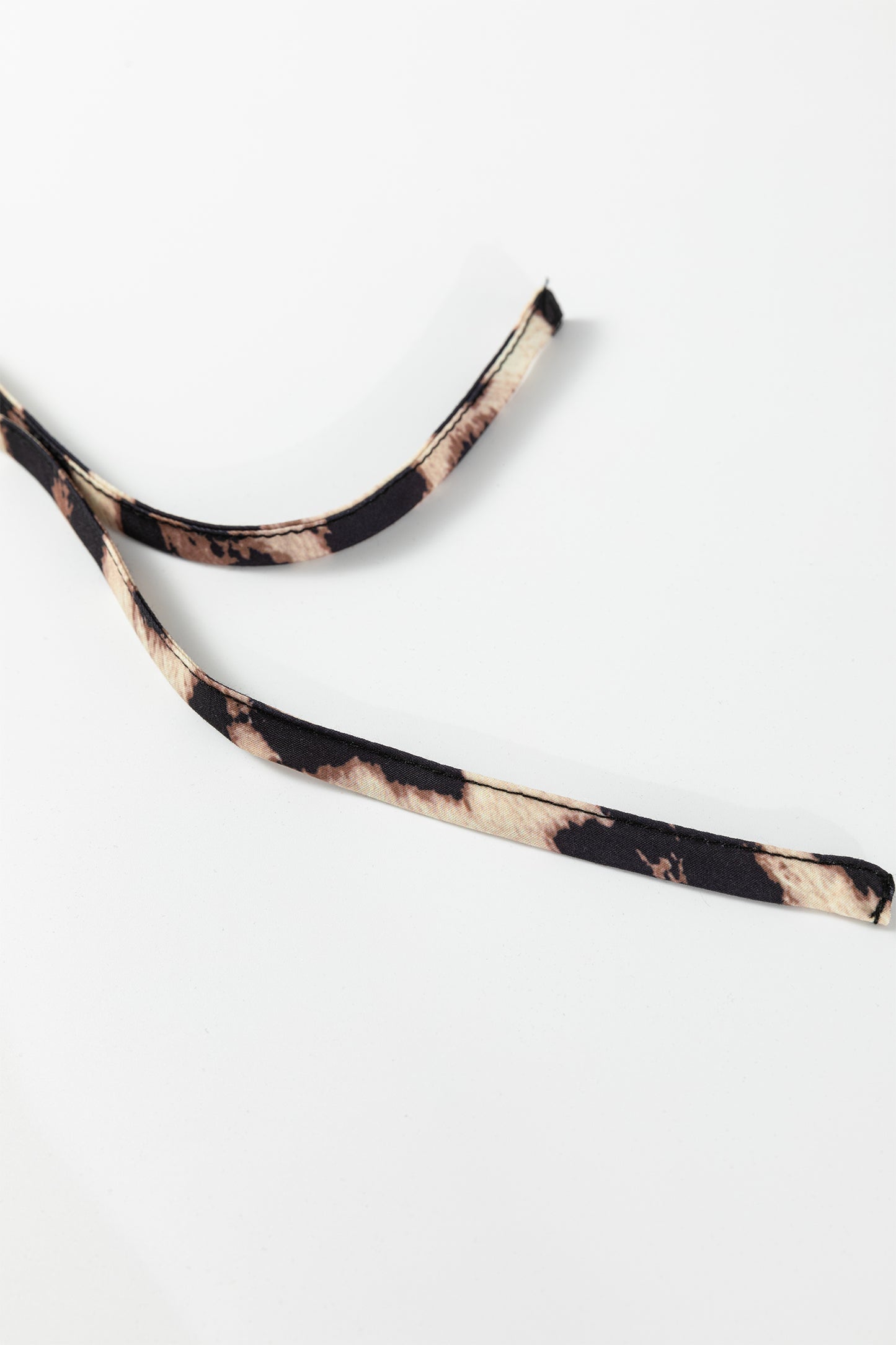 Black Plus Size Long Sleeve Leopard Contrasted Trim Tie Neck Flared Mini Dress