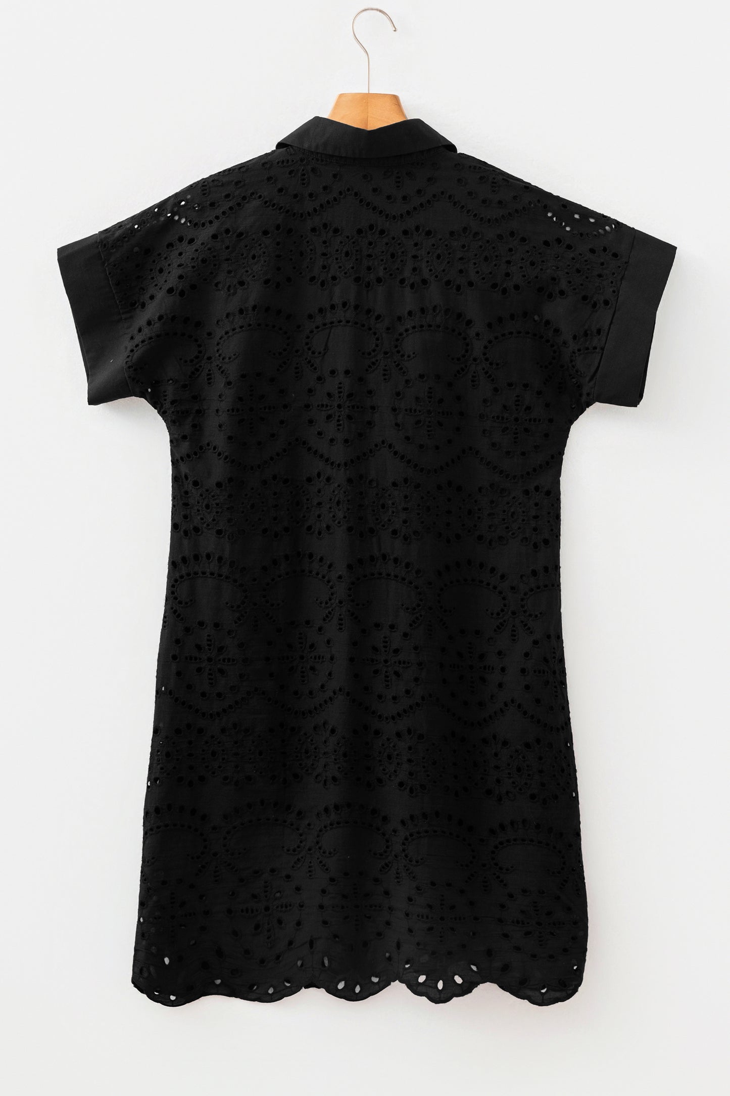 Solid Color Eyelet Embroidered T Shirt Mini Dress