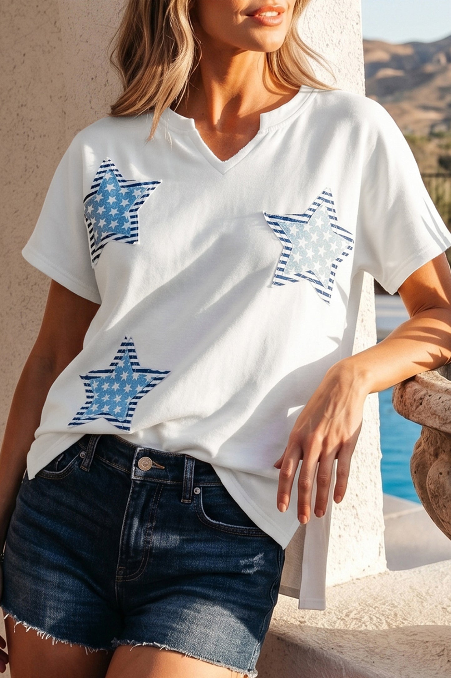 Patriot Star Patched Notched Neck Mineral Washed Tee
