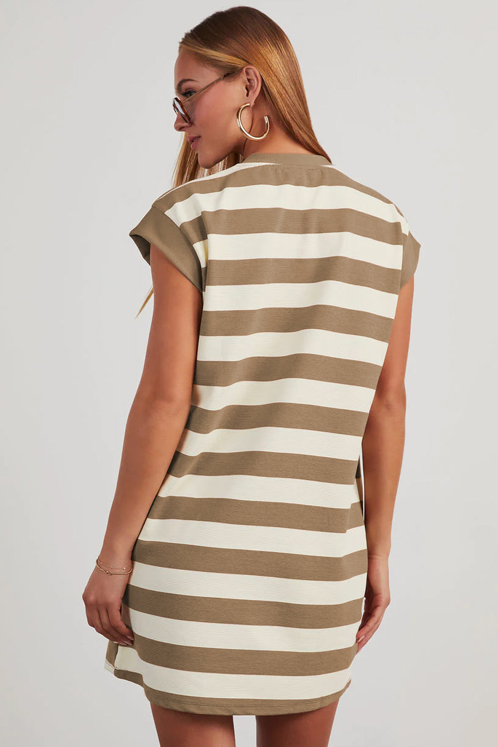 Black Stripe Cap Sleeve Shift T Shirt Dress