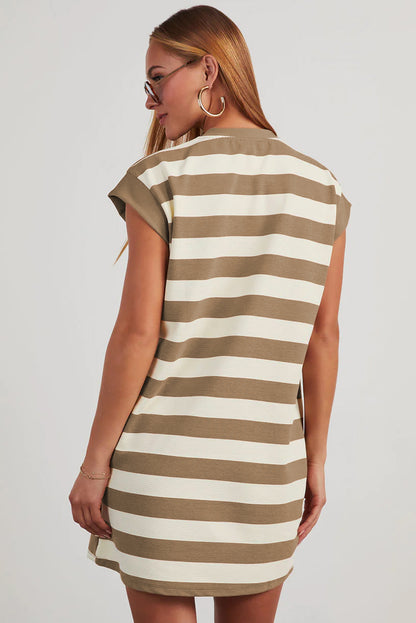 Black Stripe Cap Sleeve Shift T Shirt Dress