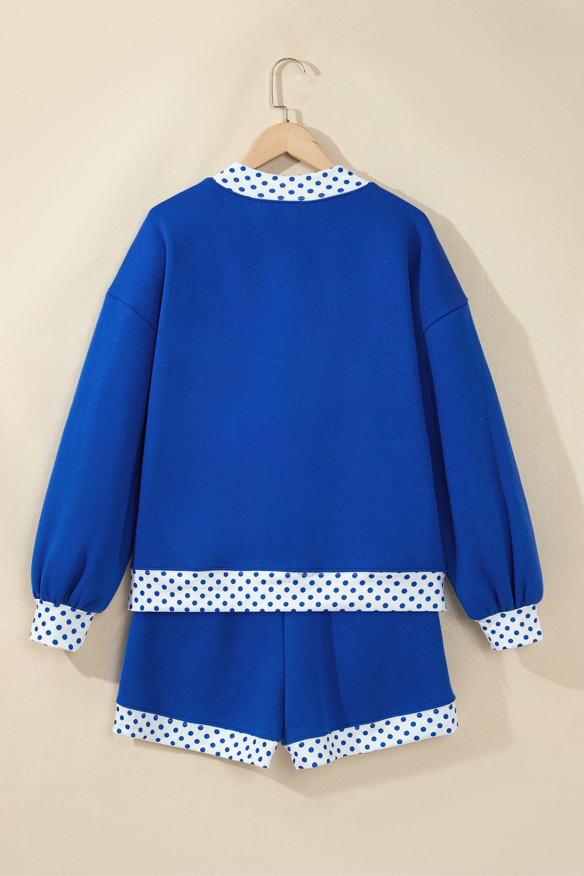 Polka Dot Trim Baggy Pullover 2pcs Short Set