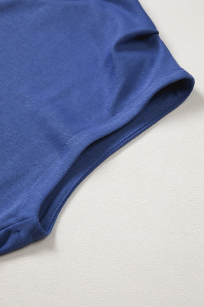 Solid Color High Neck Cap Sleeve Loose Top