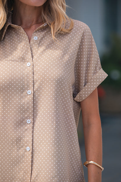 Dotted Print Cuffed Short Sleeve Shirt