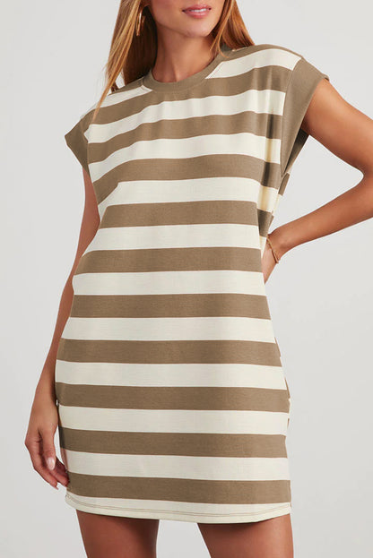 Black Stripe Cap Sleeve Shift T Shirt Dress