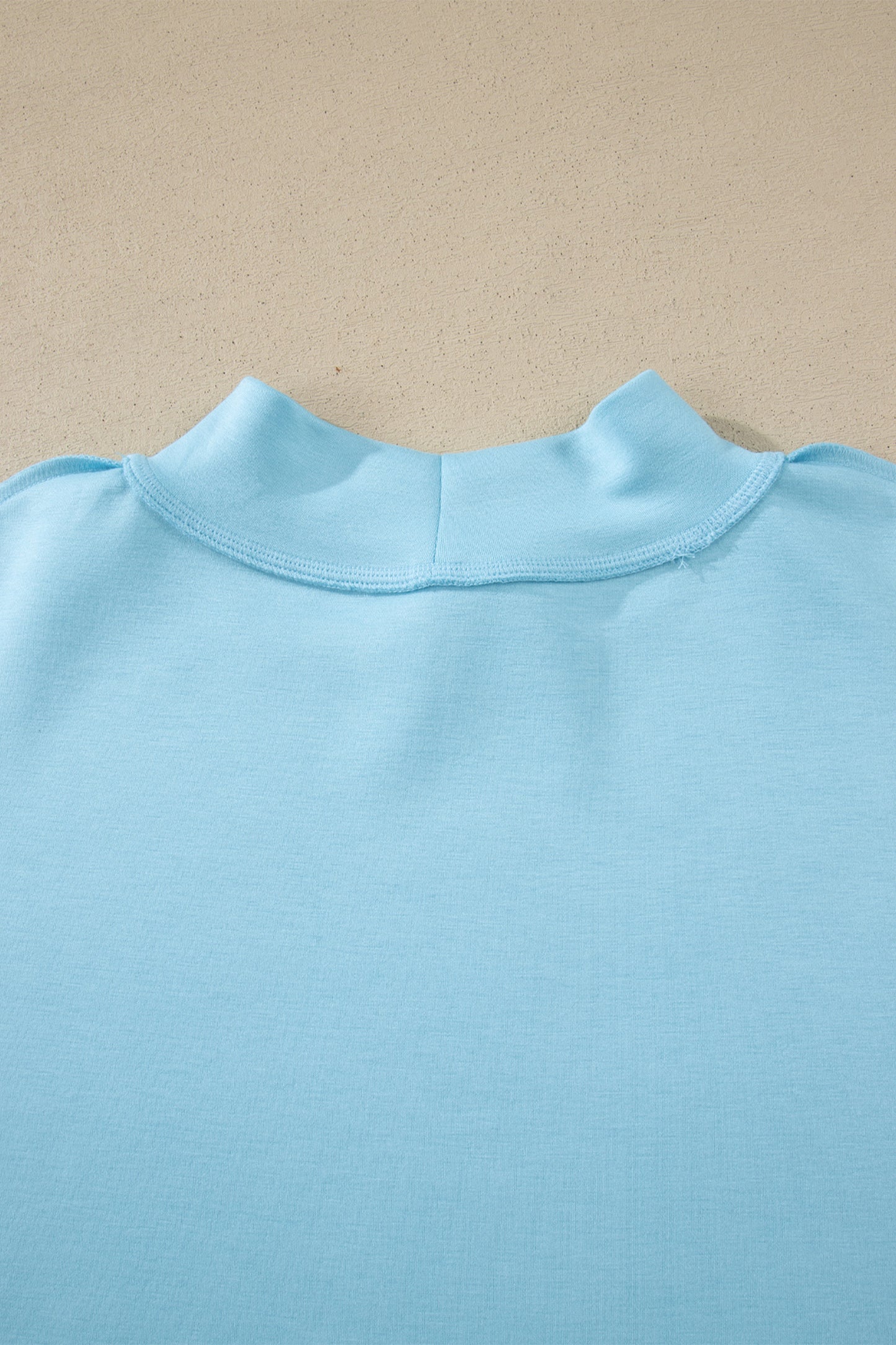 Solid Color Exposed Seam Mock Neck Oversize Tee Casual Shorts 2pcs Outfit