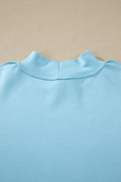 Solid Color Exposed Seam Mock Neck Oversize Tee Casual Shorts 2pcs Outfit