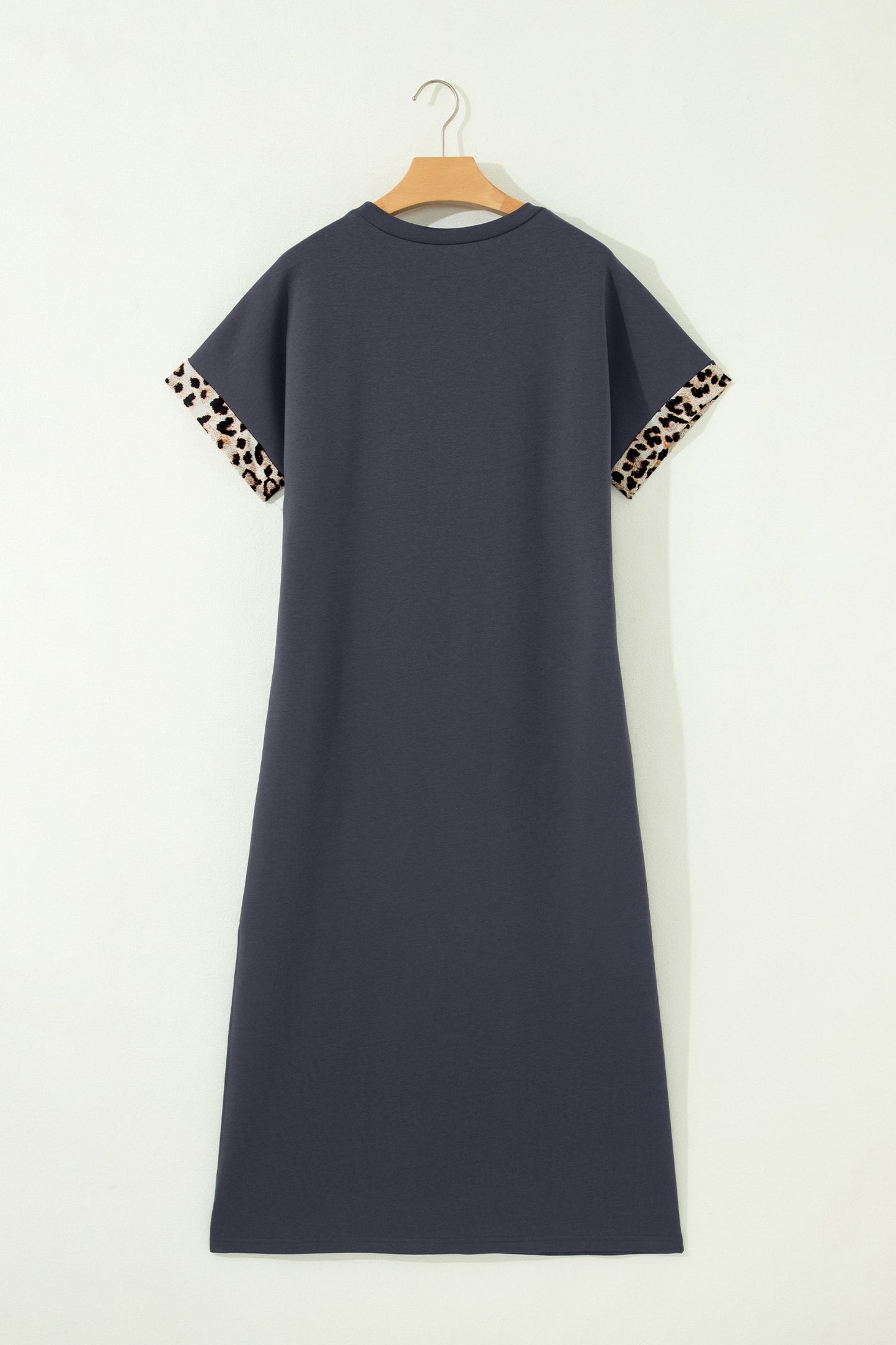 Contrast Leopard Bow Patched Short Sleeve T Shirt Long Dress