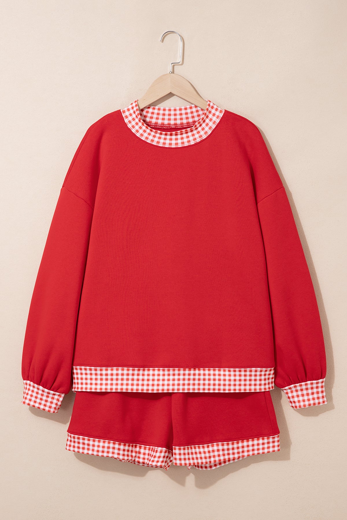 Polka Dot Trim Baggy Pullover 2pcs Short Set