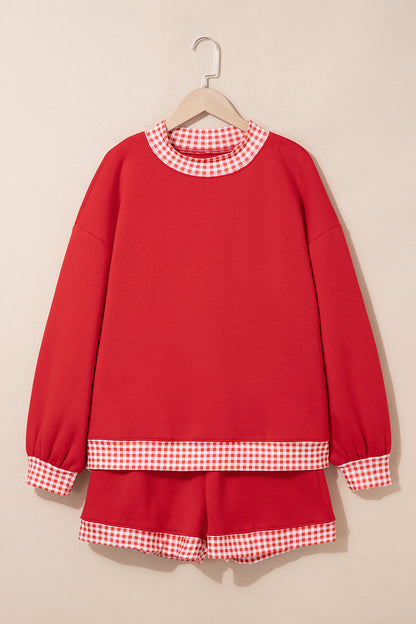 Polka Dot Trim Baggy Pullover 2pcs Short Set