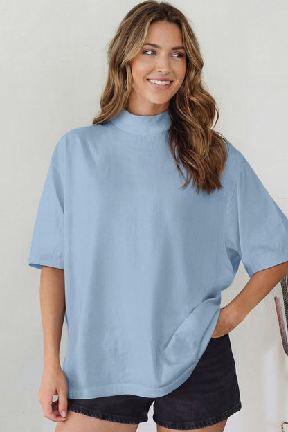Pink Solid Color High Neck Oversize Tee