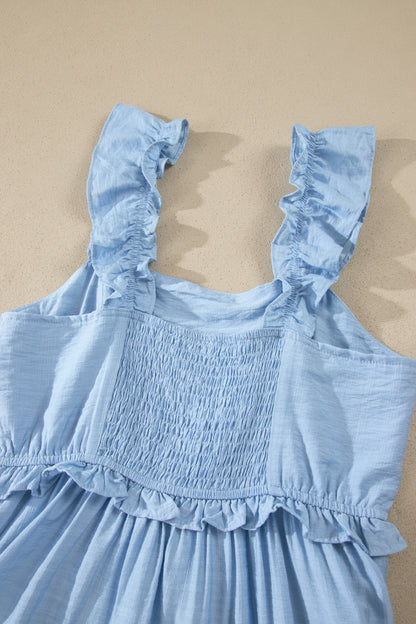 Solid Color Ruffle Trim High Waist Sleeveless Maxi Dress