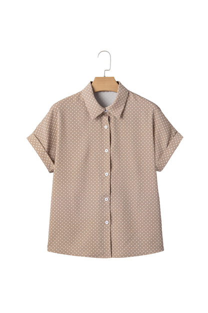 Dotted Print Cuffed Short Sleeve Shirt