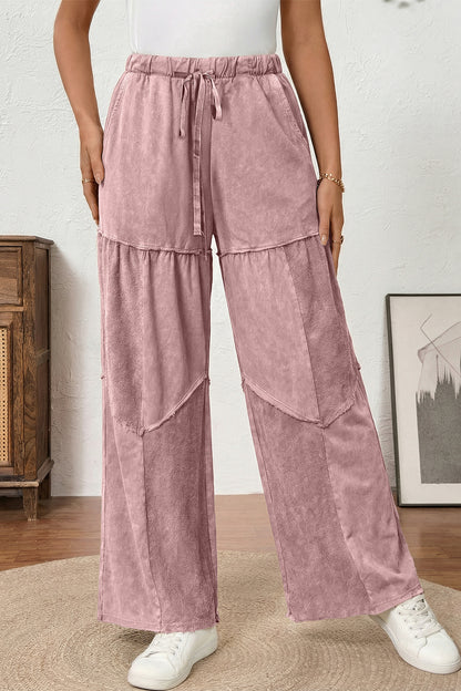 Wild Ginger Careys Mineral Wash Tiered Wide Leg Patchwork Drawstring Pants