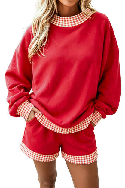 Polka Dot Trim Baggy Pullover 2pcs Short Set