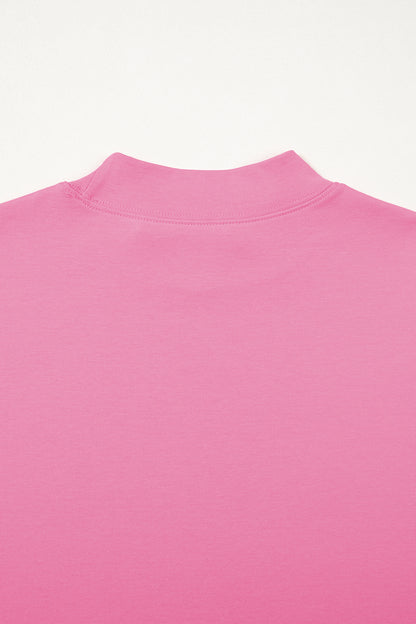 Pink Solid Color High Neck Oversize Tee