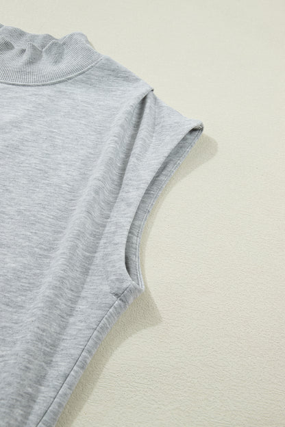 Solid Color High Neck Cap Sleeve Loose Top
