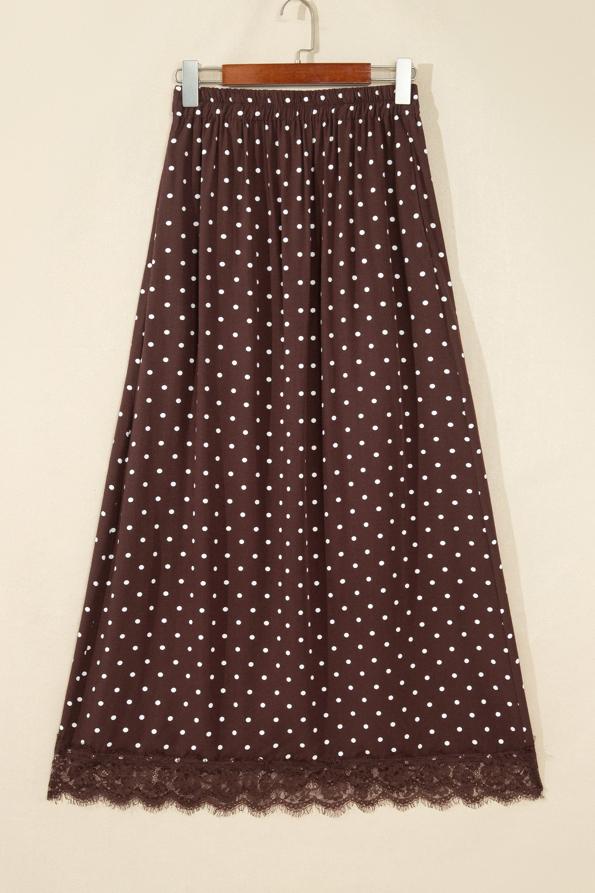 Polka Dot Lace Hem Elegant Long Shift Skirt