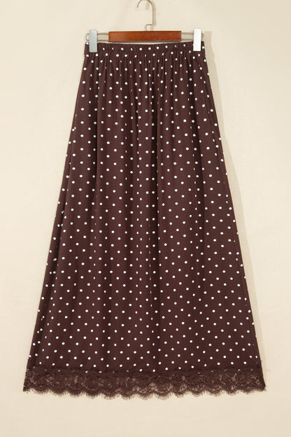 Polka Dot Lace Hem Elegant Long Shift Skirt