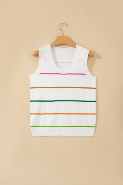 Stripe Round Neck Knitted Sweater Tank
