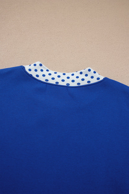 Polka Dot Trim Baggy Pullover 2pcs Short Set