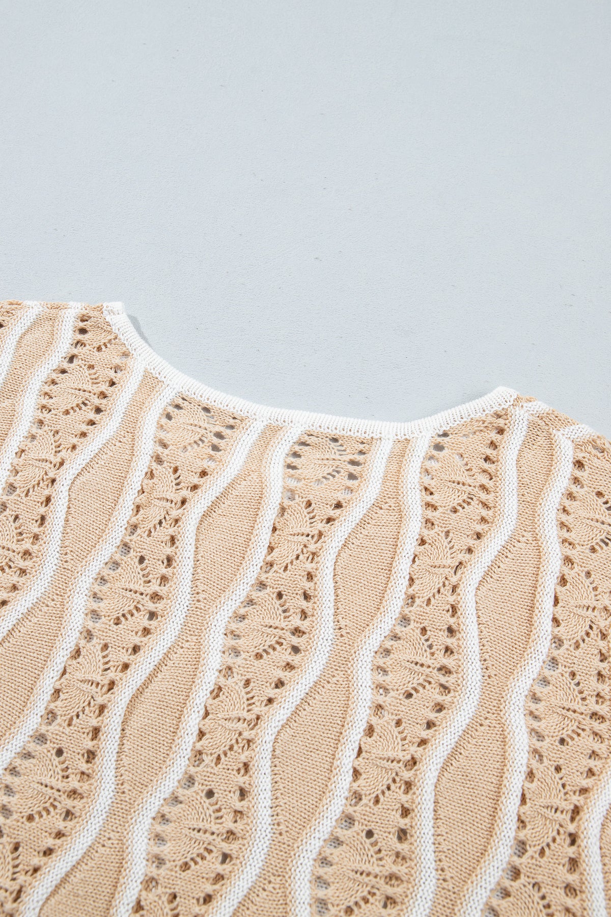 Wavy Detail Hollow Out Knit Long Sleeve Cotton Pullover Sweater