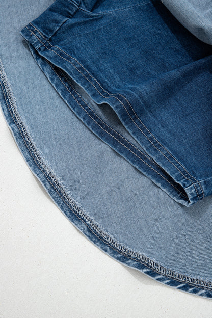 Ashleigh Blue Denim Pearl Embellished Elastic Waist Mini Skort